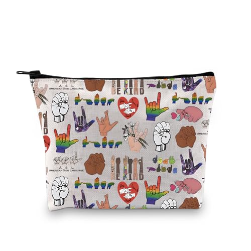 ASL Gifts ASL Teacher Cosmetic Bag ASL Awareness Hand Sign Gift ASL Support Gift Deaf Pride Gift Deaf Community (ASL)