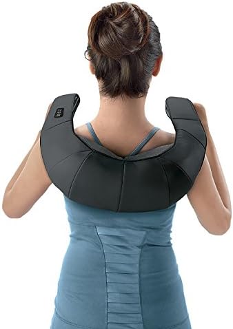 Back view of the Brookstone Shiatsu Neck and Back Massager positioned on a person's lower back