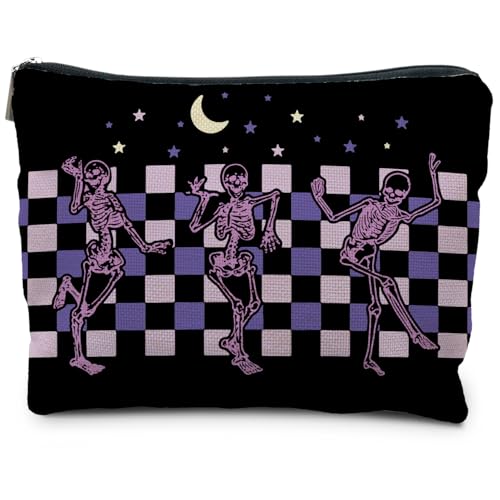 RYYCDOI Funny Gothic Skeleton Makeup Bag, Halloween Makeup Bag, Halloween Gifts for Women, Witchy Makeup Bag for Women, Dark Academia Makeup Pouch, Cool Makeup Bag, Horror Makeup Bag（mix purple）