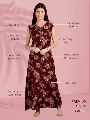 Image of 9shines Label Alpine Sleeveless Nighty | All Over Print Maxi for Women | Night wear for Women | Full Length Night Gown for Women | Night Dress for Women Stylish (Alpine Sleeveless 24)