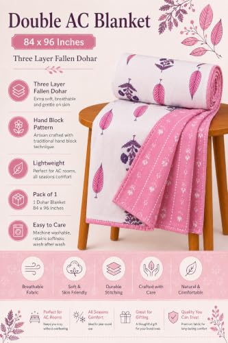 Image of Amazon Brand - Umi Soft Cotton Dohar AC Blanket Double Bed Size 84x96 Inch | 160 TC Three Layer Lightweight Quilt | Reversible Summer Comforter Set
