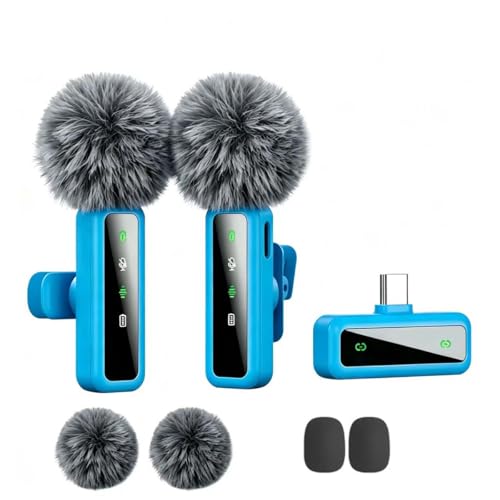 Image of Wireless Lavalier Microphone for iPhone - iPad, Android Phone Computer, Mini Microphone for Live Streaming, Video Recording, Outdoor or Indoor Interviews, YouTube, TikTok, Vlog (Blue)