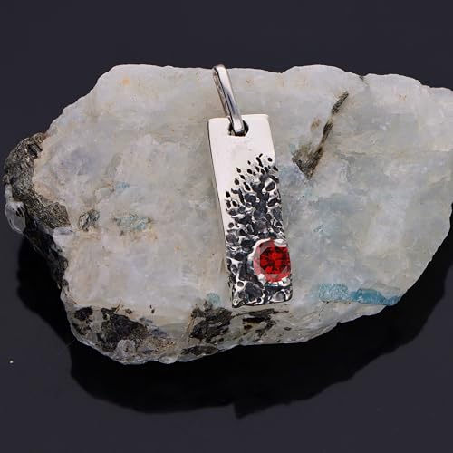 Natural Red Garnet Pendant Mini Mens Garnet Pendant 925 Sterling Silver Charm Hammered Mens Pendant Birthday Gift For Him Gemstone Mens Pendant4