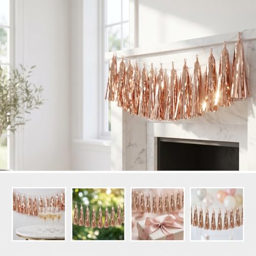 Image of 4P Champagne Gold Foil Fringe Metallic Streamers Banner Tassel Garland for Parade Floats, Bachelorette, Wedding, Birthday, Halloween, Christmas, Bridal /Baby Shower Party Decorations