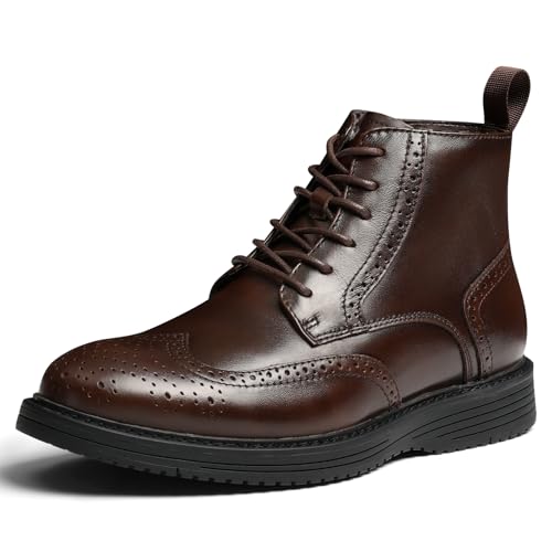 Hantatop Mens Dress Boots, Genuine Leather Brogue Wingtip Mens Casual Oxford Boots with Side Zipper, Comfortable Formal Lace Up Chukka Ankle Boot for Men (Dark Brown, US-M, Adult, Men, 9.5, Numeric, US Footwear Size System, Medium)