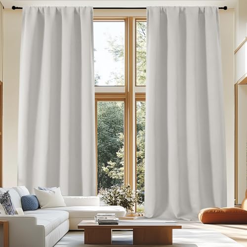 Image of Simplebrand Ava Natural Extra Long 10ft Curtains for Patio 120 Inches Long 2 Panels Set, Room Darkening Solid Thermal Insulated Energy Saving Rod Pocket Window Treatment Curtains Drapes, 50 Wx120 L