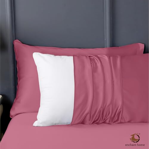 Image of 300 TC Art Silk Satin Pillow Cover Set | Durable Satin Pillow Cover with Envelope Closure | Luxury Satin Pillow Covers | Cozy Satin Pillow Covers (2, Pink)