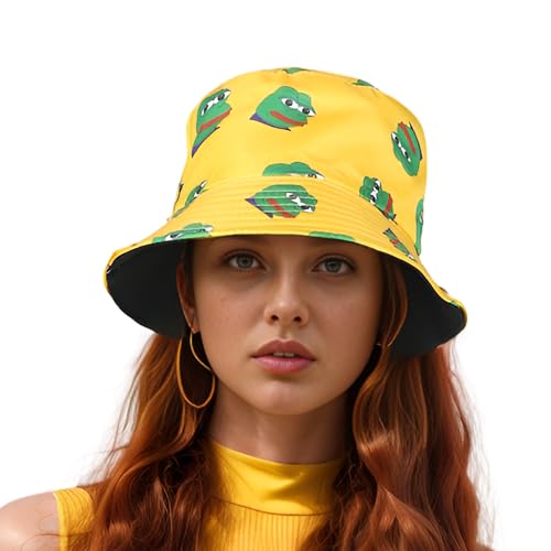 Chapeau cloche Pepe Frog réversible en coton pliable pour le soleil d'été
