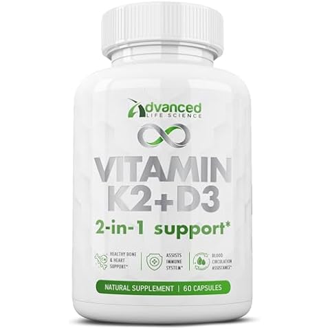 ADVANCED LIFE SCIENCE Balanced Vitamin K2 MK7 with D3 Supplement, 125mcg - Supports Strong Bones, Healthy Skin, Cardio. Fast Absorption, Easy Swallow, Non-GMO, Lab Tested Safe Cover