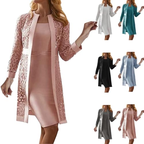 Cárdigan de punto para mujer, chaqueta de encaje festivo, longitud: frente abierta, elegante, para boda, manga larga, chaqueta de verano, monocolor, fina, perfecta con todo tipo de vestidos de cóctel