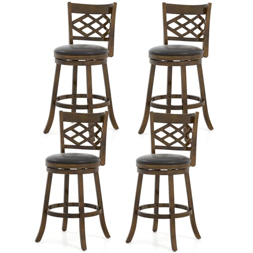 Butacos giratorios COSTWAY, juego de 4 unidades, altura de barra de 31 pulgadas, con respaldo y estructura de madera, para isla de cocina y comedor miniatura 1