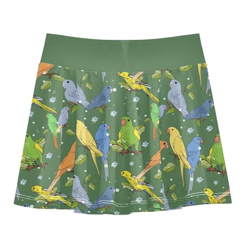 Girls Skorts High Waist Athletic Skirts with Shorts Colorful Parrots Stretchy Teens Performance Tennis3