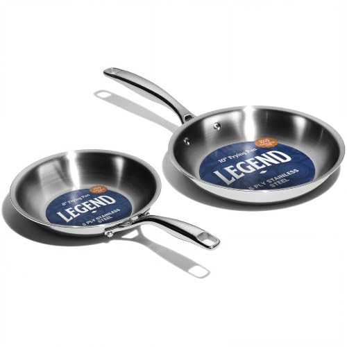 Image of LEGEND COOKWARE 2-Piece (8" & 10") Stainless Frying Pan Set | 5 Ply Stainless Steel Clad | Induction Compatible, Oven Safe 800°F - Non-Toxic, No Coatings - Even Heating, Won