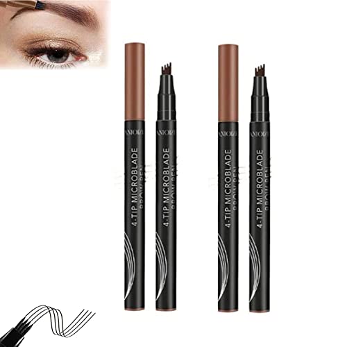 4-Tip Microblade Brow Pen, 2023 New Anjoize Eyebrow Microblade Pen, 4 Tip Precision Waterproof Brow Pen Microblading Pencil For Eyebrows, Eyebrow Makeup, Fine-Stroke, Long Lasting (2Pcs Coffee Brown) #TOP6