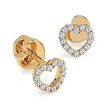 Pendientes Corazón Oro Amarillo 585 - con 28 Diamantes 0.14 ct - Pendientes de Mujer en Oro Auténtico