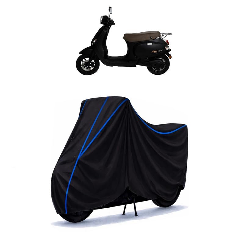 Image of Scooty Cover Water Resistant for Benling Aura | Universal Scooter & Bike Cover | Heavy Duty UV Dust, Rain & Scratch Protection | Elastic Fit All Weather Indoor Outdoor | Black with Blue Piping