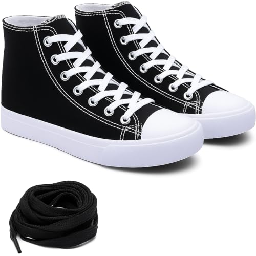 Women's High-Top Canvas Sneakers – Classic Lace-Up Casual Shoes with Extra Shoelaces – Comfortable, Stylish, and Durable