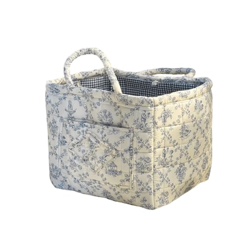 Nucelit Elegante cesta de algodón con estampado floral con asas, portátil, plegable, ahorro de espacio, caja de almacenamiento para pícnics
