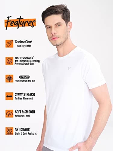 Image of TECHNOSPORT Men's Slim Fit Polyester Activewear Sports T-Shirt with Moisture-Wicking Comfort for Workout, Running & Gym