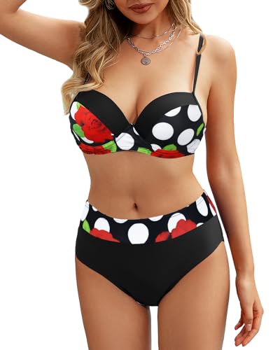 Rayson Bikini Mujer Push up Estampado con Relleno Bañadores Mujer 2 Piezas Sexy Beachwear Traje de Baño Mujer Bikini Brasileño(Lunares Blancos, XL)
