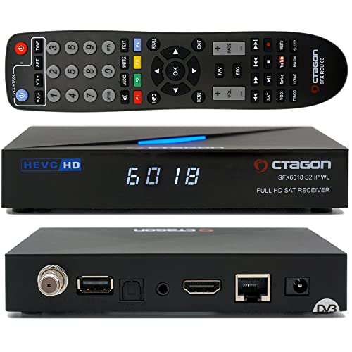 Octagon SFX6018 S2+IP WL 1x DVB-S2 HD H.265 HEVC, E2 Linux Smart Receiver, Satelliten Receiver, Aufnahmefunktion, Kartenleser, YouTube, Web-Radio, 150Mbit/s WiFi intern, HDMI, schwarz