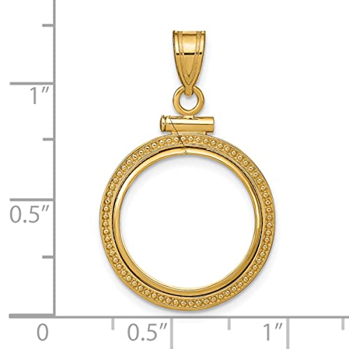 Avariah Diamonds Wideband Distinguished Coin Jewelry 14K Yellow Gold Polished And Beaded 16.5Mm X 1.35Mm Screw Top Coin Bezel Pendant - 31Mm #TOP3