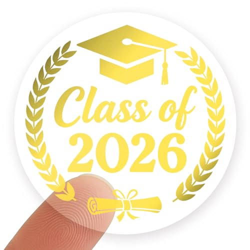 Class of 2026 Graduation Stickers 100PCS Envelope Seals Labels Stickers Clear Real Foil Graduation Round Stickers Metallic Class of 2026 Sticker (Classic Gold)