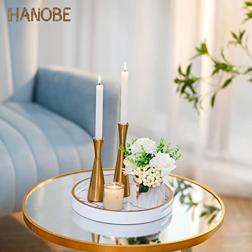 Hanobe Round Decorative Coffee Tray: Marble Pattern Serving Circle Tray with Handles Coffee Table Trays for Living Room Bar Drink Party Home Kitchen White - Image 3