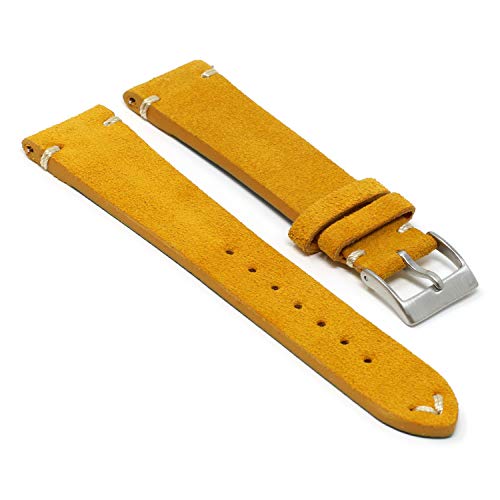 StrapsCo Hand-Stitched Suede Leather Quick Release Watch Band Strap - Orange - 20mm - Short Length