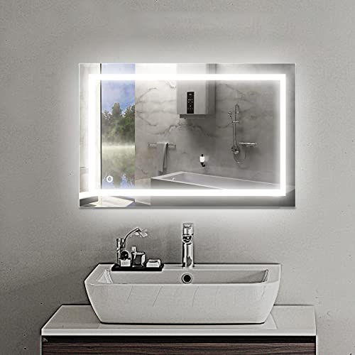 Espejo de baño LED, Espejo de Pared de baño de baño, Blanco frío, táctil, Soporte de Pared,clásico,Espejo de Cuarto de baño con iluminación LED e Inteligente, Espejo Luminoso (50*70 cm (Blanco frío)) Cover