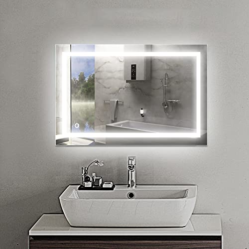 Espejo de baño LED, Espejo de Pared de baño de baño, Blanco frío, táctil, Soporte de Pared,clásico,Espejo de Cuarto de baño con iluminación LED e Inteligente, Espejo Luminoso (50*70 cm (Blanco frío))