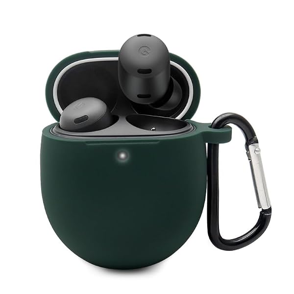 QJONSIU Etui Kompatybilny z Google Pixel Buds 2a, Shockproof Miękkie Silikonowe Ochronne Etui Case z Karabinkiem-Zielony