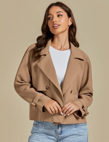 luvamia Cropped Trench Coat for Women Long Sleeve Double Breasted Notched Lapel Casual Loose Fit Jackets with Pockets4