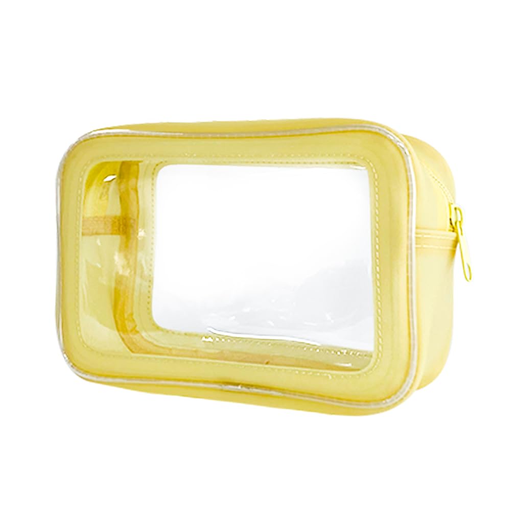 TotePrint Transparente Wasserfeste Kosmetiktasche aus PVC mit Blumenmuster, 21x13.5x7cm Reise-Organizer für Tagespflege Damen & Herren (Gelb)