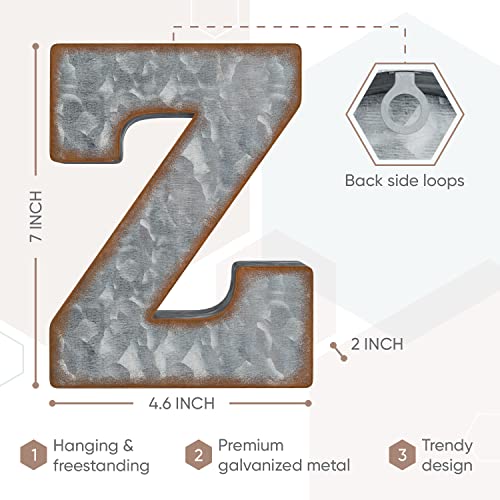 Galvanized Metal Letters For Wall Decor - 3D Letter Z For Hanging Or Freestanding - Unique Blend Of Rustic, Vintage, Western, And Industrial Styles - Fits For Living Room, Lobby, Kitchen #TOP2