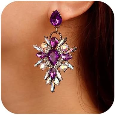 Denifery Purple Crystal Rhinestone Dangle Earrings Tassel Earrings C Shaped Earrings Chandelier Drop Earring Evening Prom Pageant Earrings for Women Style 3