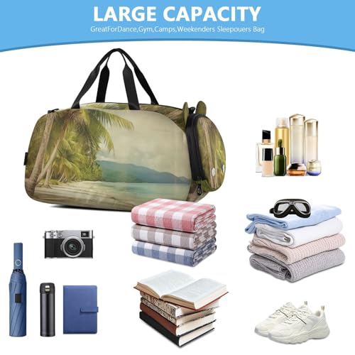 Retro Beach Duffle Bag for Girl, Sports Duffle Gym Bags with Shoe Compartment, Personalized Overnight Bag Travel Weekender for Kids4