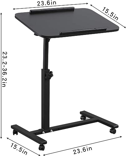 Image of Laptop Table Mobile Adjustable Height Portable Desk Notebook Swivel PC Computer Rolling Desk with Wheels, Laptop Stand for Couch Bedside Hospital Bed Table