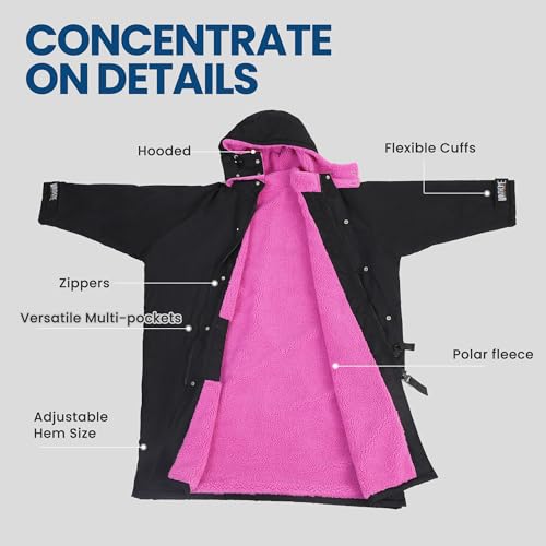 Winthome Waterproof Changing Robe for Adult, Windproof Swimming Robe for Surf, Beach (Black/Pink, One Size) - Image 5