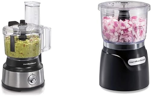 Hamilton Beach Procesador de alimentos y picador de verduras 10 tazas - raspador de cuencos acero inoxidable y picador eléctrico de verduras y mini