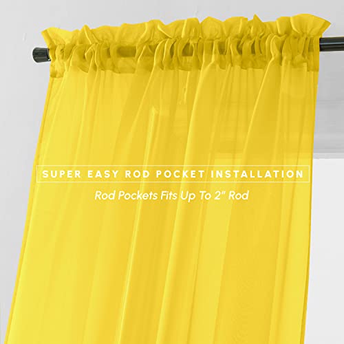 Elegant Comfort 2-Piece Sheer Panel With 2Inch Rod Pocket - Window Curtains 40-Inch Width X 84-Inch Length, Neon Yellow #TOP2
