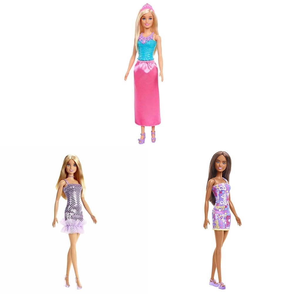 Dreamtopia Princess Doll (Blonde) Doll, Blonde Hair, Lavender Metallic Mini Dress Dolls 1 Wearing Logo Print Dresses, Toy for Kids Ages 3 and Up