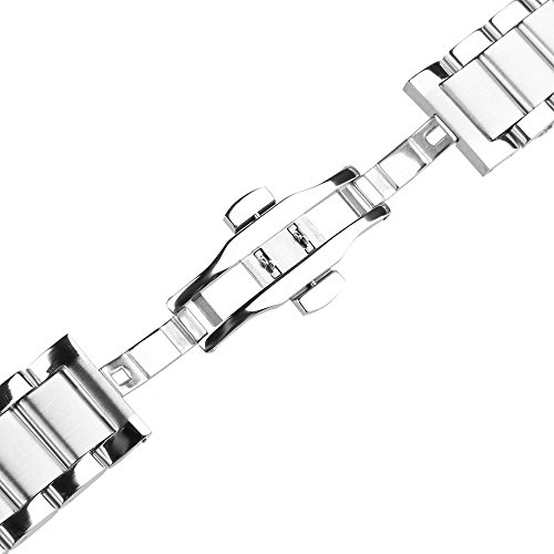 Beauty7 Brushed & Polished Two Tone Finish 23Mm Stainless Steel Link Wrist Watch Band Kit Bracelet Strap Replacement Butterfly Buckle Clasp #TOP3
