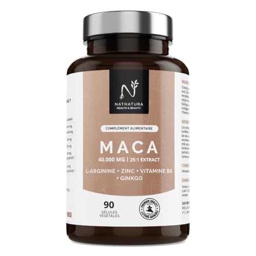Maca Andina Ultra Concentrée 40.000 mg/jour 25:1 | L-Arginine, Zinc, Vit. B6 & Ginkgo – Énergie, Vitalité & Puissance Personnelle | 90 Capsules