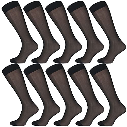 Uaussi 10 Pairs Men Silk Socks OTC Ultra Thin Dress Socks Sheer Business Socks Soft Nylon Over the Calf