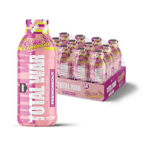 REDCON1 Total War Ready to Drink Preworkout, Pink Lemonade - 350mg of Fast Acting RTD Caffeine - Beta Alanine + Citrulline Malate for Increased Pump - Keto Friendly Workout Drink (12 Servings)