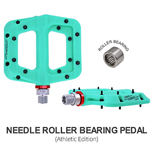 FOOKER MTB Pedals Mountain Bike Pedals 3 Bearing Non-Slip Lightweight Nylon Fiber Bicycle Platform Pedals for BMX MTB 9/16" (922-Green Needle Roller Bearing) by FOOKER - Image 8