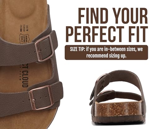Image of Project Cloud 100% Genuine Leather Flat Sandals For Women 2026 Cork Footbed Womens Sandals with Memory Foam and arch support Vacation Essentials Slides for Women Footwear (Venita)