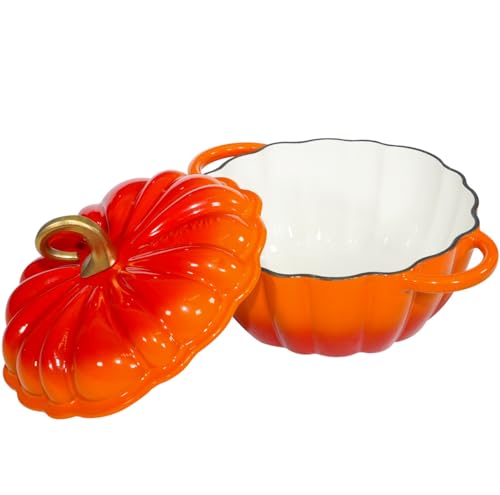 Pumpkin Enameled Cast Iron Dutch Oven Pot with Lid, 4.5QT Non Stick Casserole Pot-Heavy Duty & Oven Safe up to 500° F for Bread Baking, Braising, Stews, Roasting