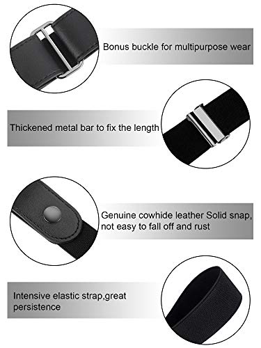 Syhood 4 Pieces No Buckle Belt for Women Men Free Buckle Adjustable Invisible Elastic Belt with 4 Pieces Buckles for Jeans Pants Brown and Black4